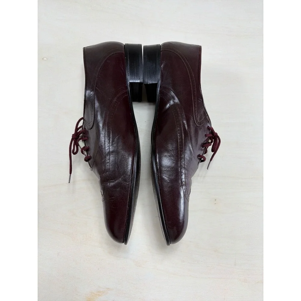 Pierre Cardin Mens Burgundy Leather Wingtip Oxfords Dress Shoes Size10.5 D Spain